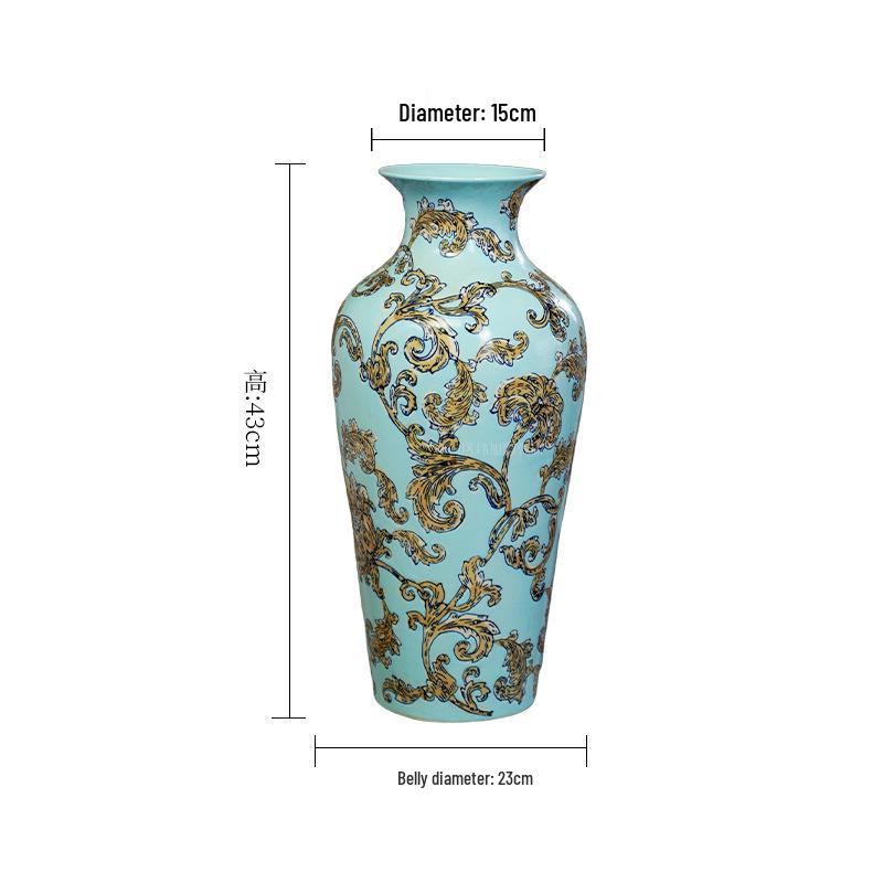 Modern Light Luxury Ceramic Vase with Gilded Plum Blossom Design for Living Room Decor