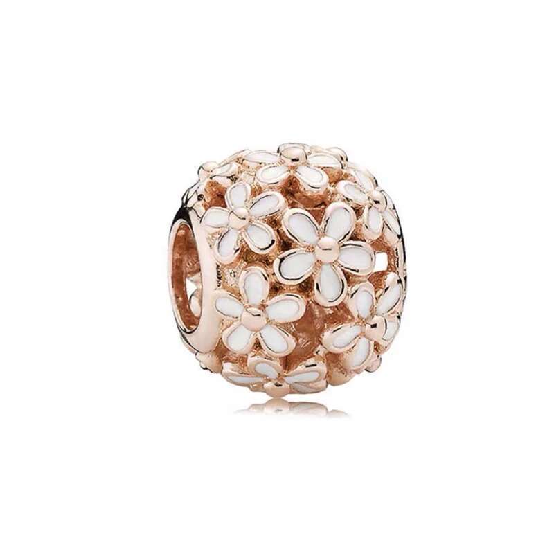 Plated Rose Gold Sparkling Pink Air Balloon & Levelled Heart Charm Bead Fit Original Sier Bracelet DIY Jewelry