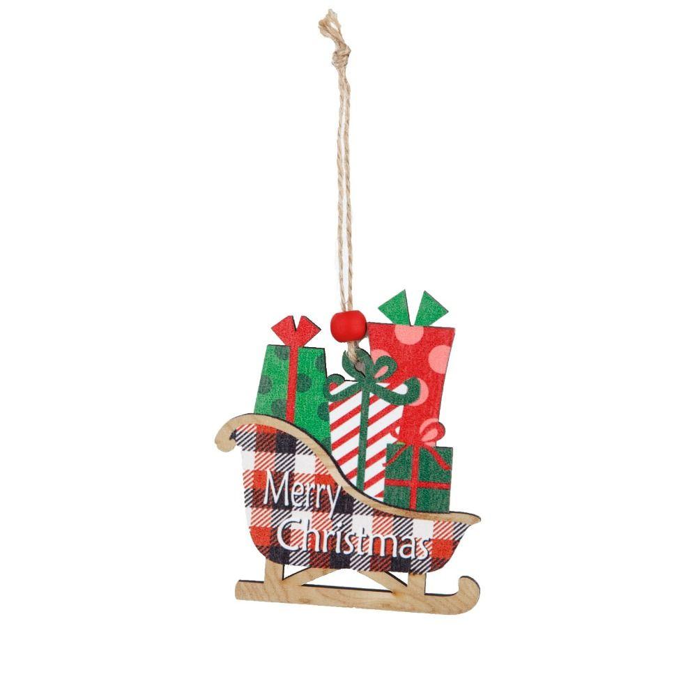 

Sleigh Christmas Pendant Red Plaid Christmas Tree Hanging Ornament Creative Christmas Decoration Sleigh