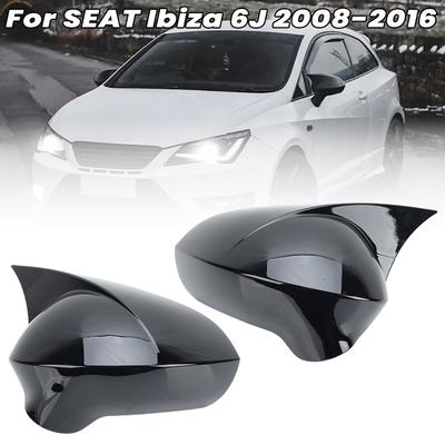 Door Mirror Adhesive Horn Cover Cap For SEAT IBIZA 2008 2009 2010 2011-2016 Glossy Black Side Mirror Cover Cap Car Accessories