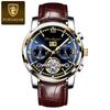 POEDAGAR Automatic Mechanical Watch Men Tourbillon Skeleton Wristwatch Calendar Week Display Leather Strap