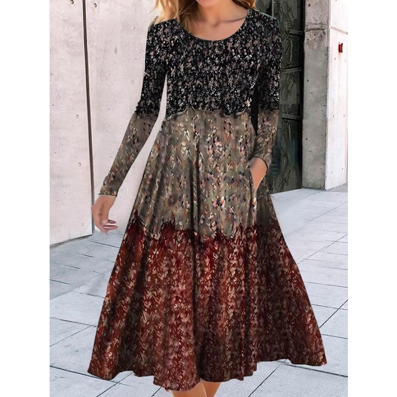 QICED Fashion Autumn Winter Long Sleeve O-Neck Casual Dresses