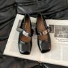 Versatile temperament One-word buckle square head shallow mouth single shoes women's summer fashion heightening buckle thin wedge heel Mary Jane shoes