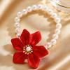 Schickes Set mit roten Blumenohrringen, Armband, Halskette & Perlenring - Damen-Modeaccessoires