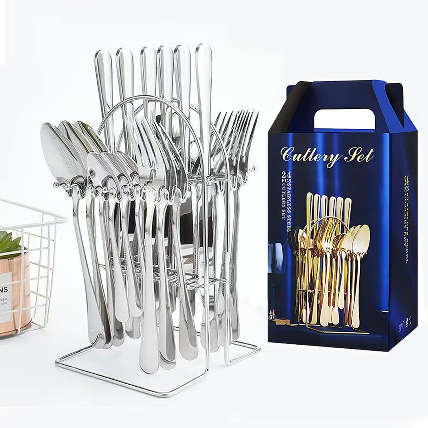 

Batone Столовые приборы Nordic Набор столовых приборов из 24 предметов на 6 персон для дома, посудомоечной машины, свадебный набор столовых приборов, японский набор безопасной для пищевых продуктов, стиль, набор, набор, ложка, серебряный