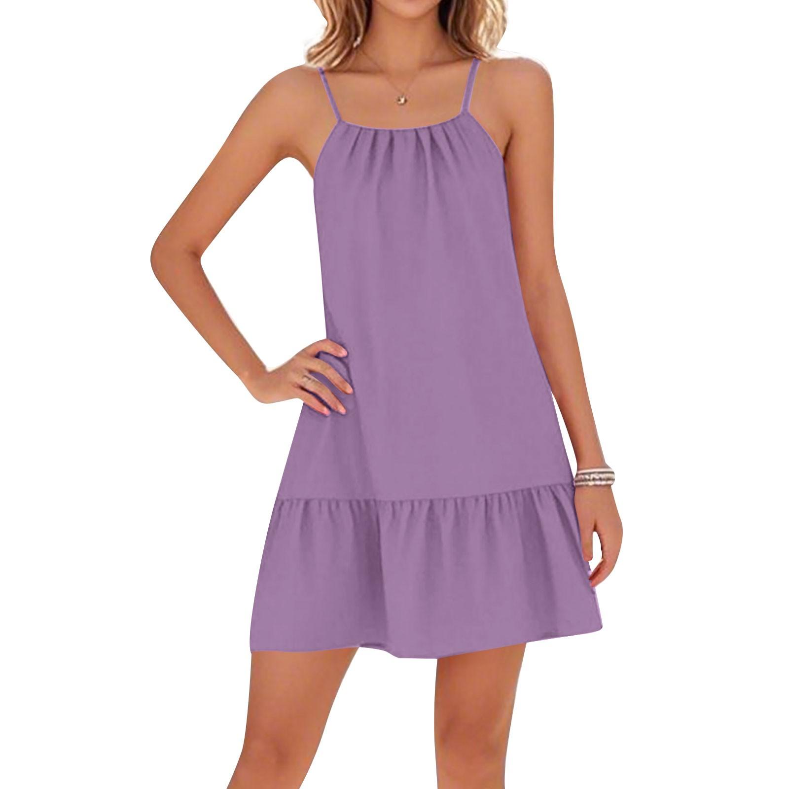 

Women s Casual Round Neck Adjustable Straps Beach Backless Dresses XL світло-фіолетового кольору