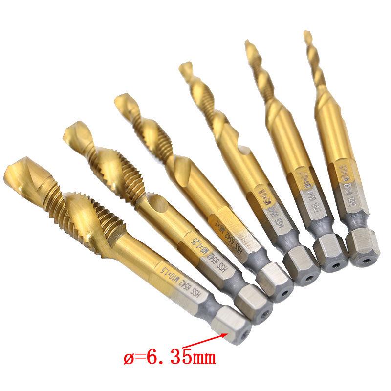 Titanium-Plated Hex Shank 6542 Composite Tap for Screw Machines: Hole Opening, Tapping, Chamfering