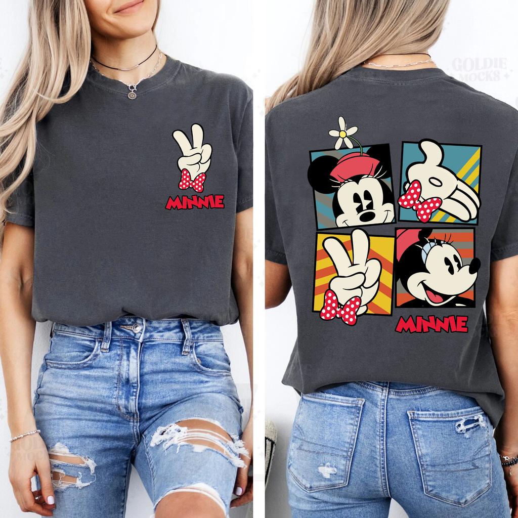 Estate 2025 A due lati Disney Classico Minnie Mouse Posa Mickey e Amici Disney Carina Minnie Mouse 100% Puro Cotone Stampata Maglietta