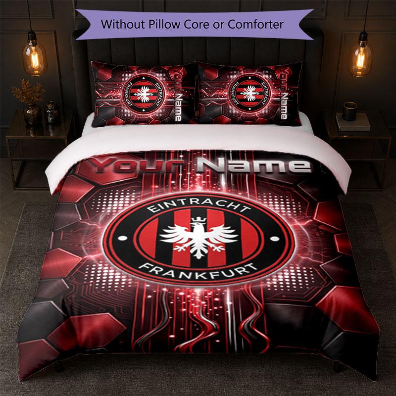 Eintracht Frankfurt Custom Name Text Bedding Set 1 Duvet Cover+2 Pillowcases Soccer Logo Personalized Gift For Special Occasion Bedroom Decor