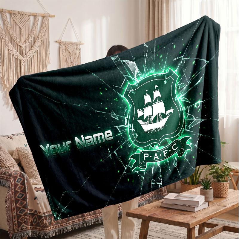 Plymouth Argyle FC Personalized Fleece Blanket With Football Logo, Custom Name Text Soft Warm Home Throw Blanket
