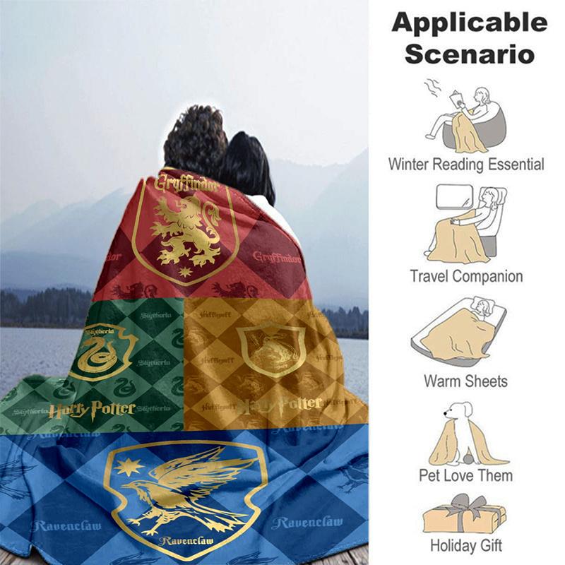 Harry Potter House Crests Fabric Panel Set of 4 PanelsPrint Blanket, Soft Blanket For Sofa Office Bed And Travelling Daughter Birthday Gift