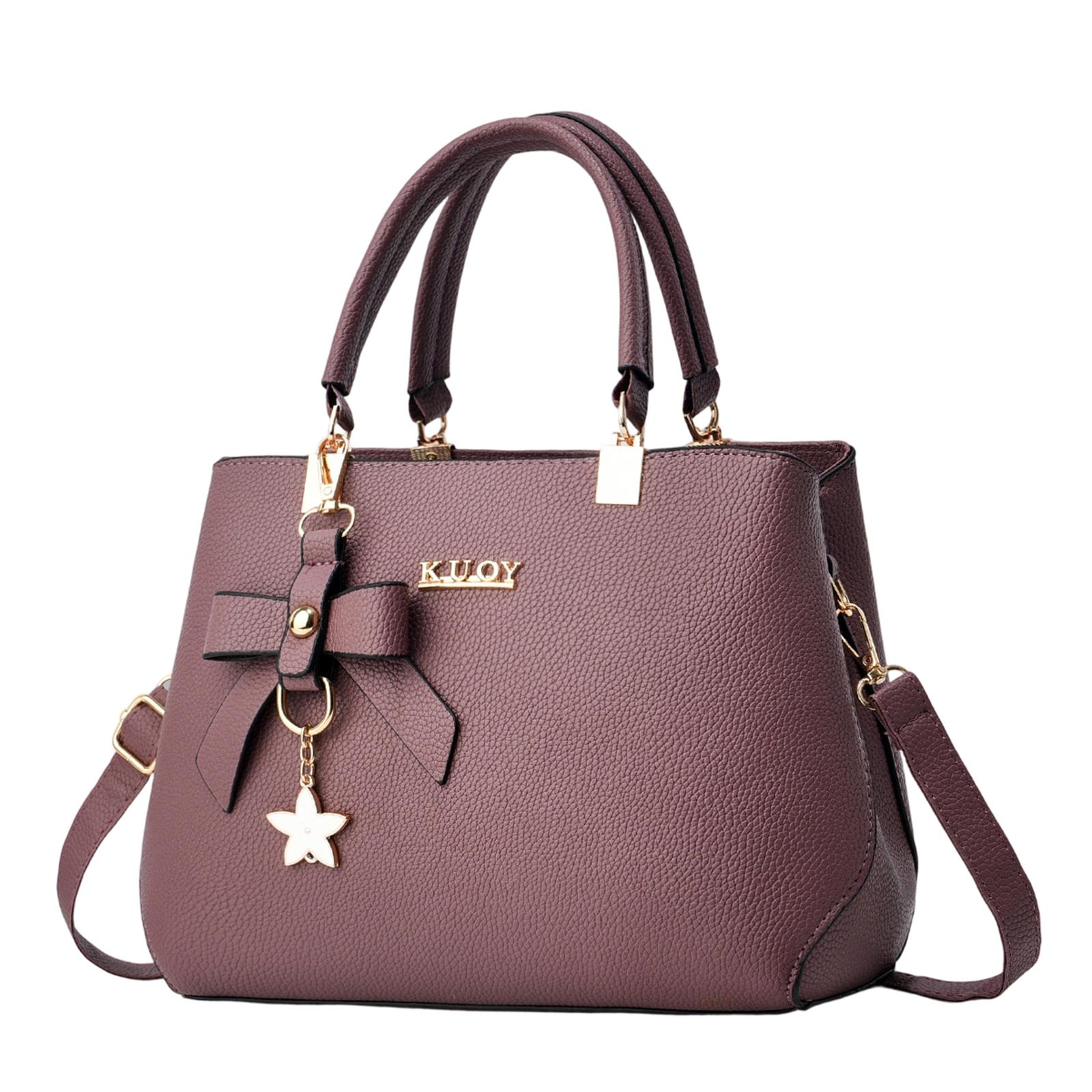 

KUOY Women s High Quality Handbag Shoulder Bag Tote Bag with Removable Strap and Decorative Bow Charm for Daily Use and Work One Size фиолетовый