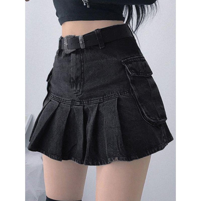 

Черная джинсовая юбка А-силуэта с карманами и плиссировкой Джинсовая юбка А-силуэта с карманами и плиссировкой Black S