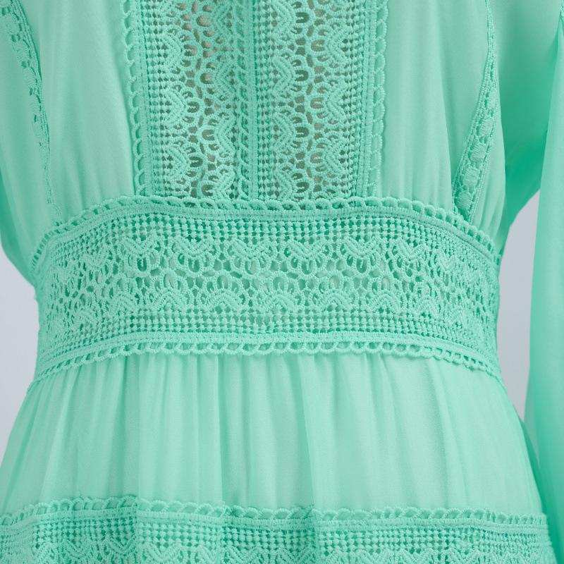 Summer Spring Women Long Sleeve Maxi Party Vestido V-neck Lace Embroidery Elegant Evening Wedding Bridesmaids Dress Shirt