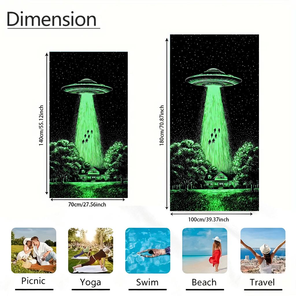 1Pc Ufo Funny Picture Beach Towel Quick-Drying Towel For Beach Pool Sport Yoga Gym Home Towel Gift For Friends Sand Free Towel