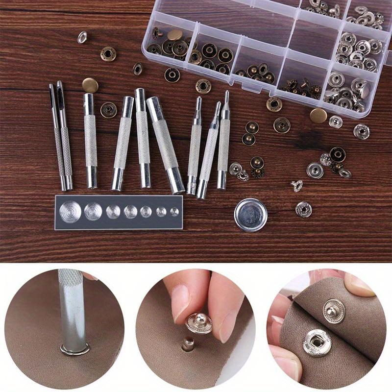 Leather Snap Fasteners Kit Metal Button Press with Hammer Installation Tools for DIY Leather Craft Project