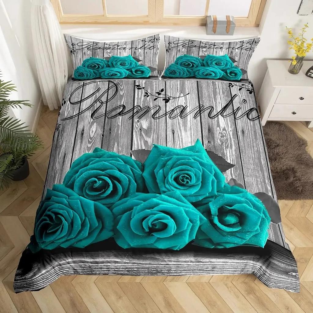 Rosen Bettbezug Set Rote Rose Floral Bettwäsche Sets Blume Schmetterling Bettdeckenbezug für Frauen Modern Fashion Marmor Steppdeckenbezug