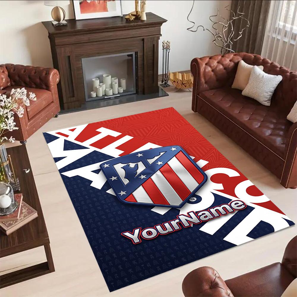 Atletico Madrid Personalized Text Floor Mat Suitable for Playrooms Foyer Game Room Dormitory Antislip Carpet Decorate Offices Birthday/Christmas Gift