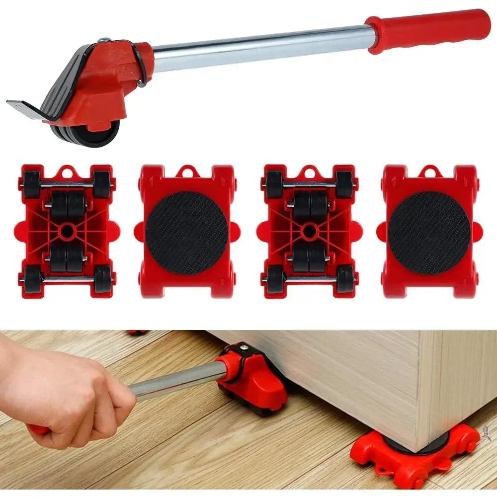 5Pcs/Set Furniture Lifter Mover Roller with Wheel Bar Moving Device Lifting Helper Furniture Heavy Duty Moving Transport Tool