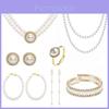 Vintage Chic Artificial Pearl Necklace And Earrings Set For Party Wear With Geometric Design