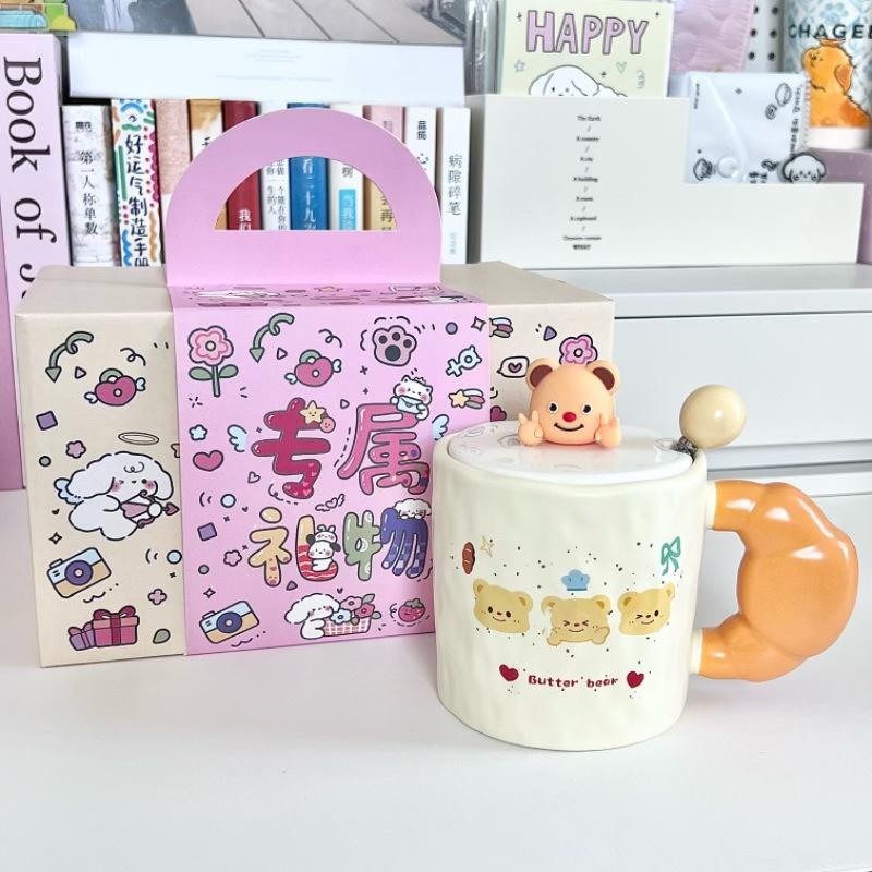 Cute Bier Butter Bear Ceramic Mug Girls High-value Drinking Cup Couple Birthday Gift Souvenir