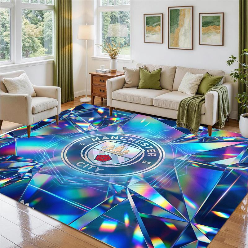 Manchester City Design Crystal Velvet Rug Soft Decorative Mat for Bedroom Entrance