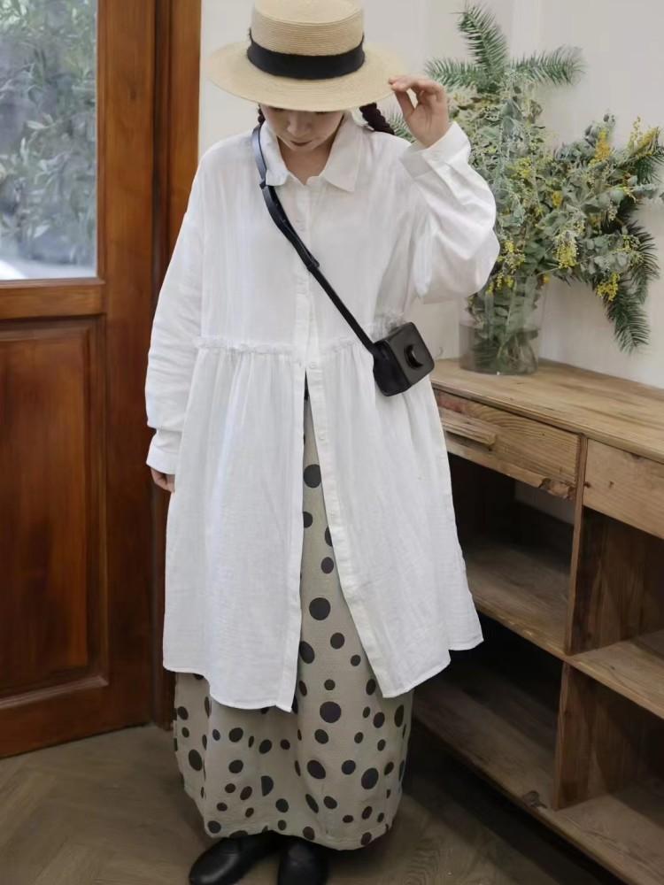 

Johnature Винтажная длинная рубашка женская весенняя заклинание грибок край свободный отложной воротник женские топы One Size белый