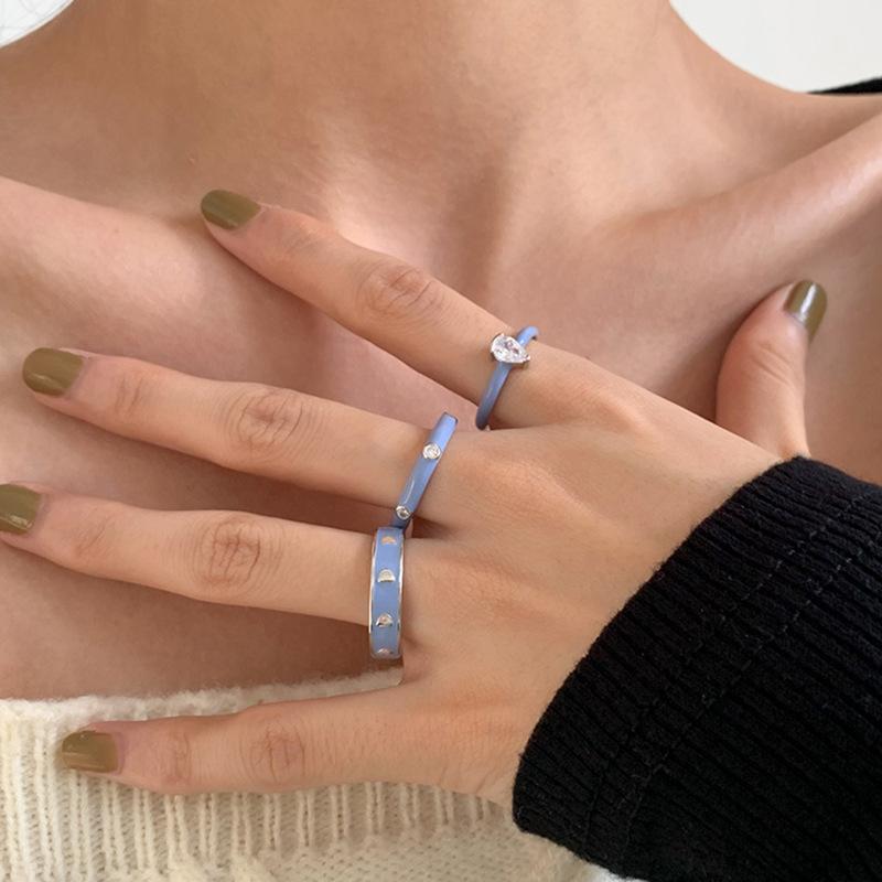 Drip Glaze Combination Stacked Ring Female Niche Design Opening Personality Fashion Retro White Advanced Feeling Index Finger Ring Tide