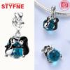 Silver 925 Colored Zircon Heart-shaped Pendant Beads Charm Fit Bracelet Jewelry Making Fine Gift for Women