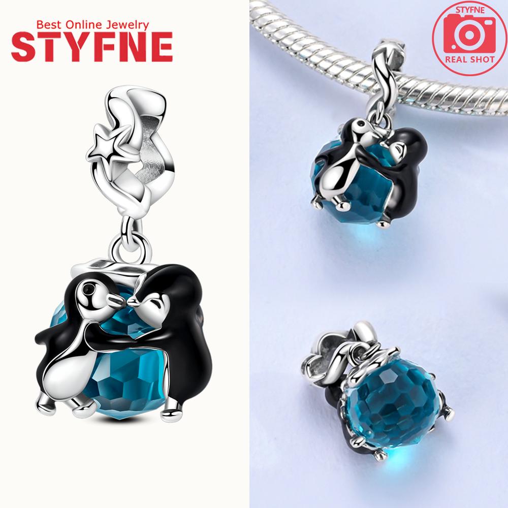 Silver 925 Colored Zircon Heart-shaped Pendant Beads Charm Fit Bracelet Jewelry Making Fine Gift for Women