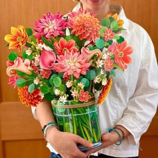 Kartka z wyskakującym kwiatem z papieru, bukiet kwiatów róży/wiśni w naturalnej wielkości, 3D, kartka z życzeniami na Dzień Matki, rocznicę ukończenia szkoły, prezent urodzinowy