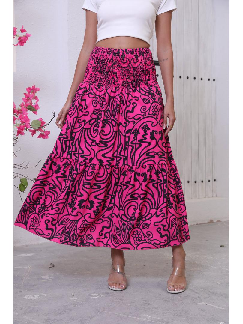 

Bohemian Resort Style High Waist A-Line Printed Long Skirt M фуксія