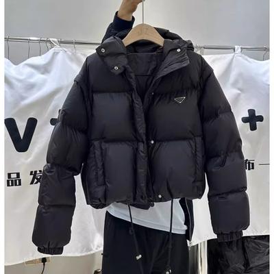 Winter Short Style Blue Color Detachable Sleeve Cotton Jacket with Bread Design for Women