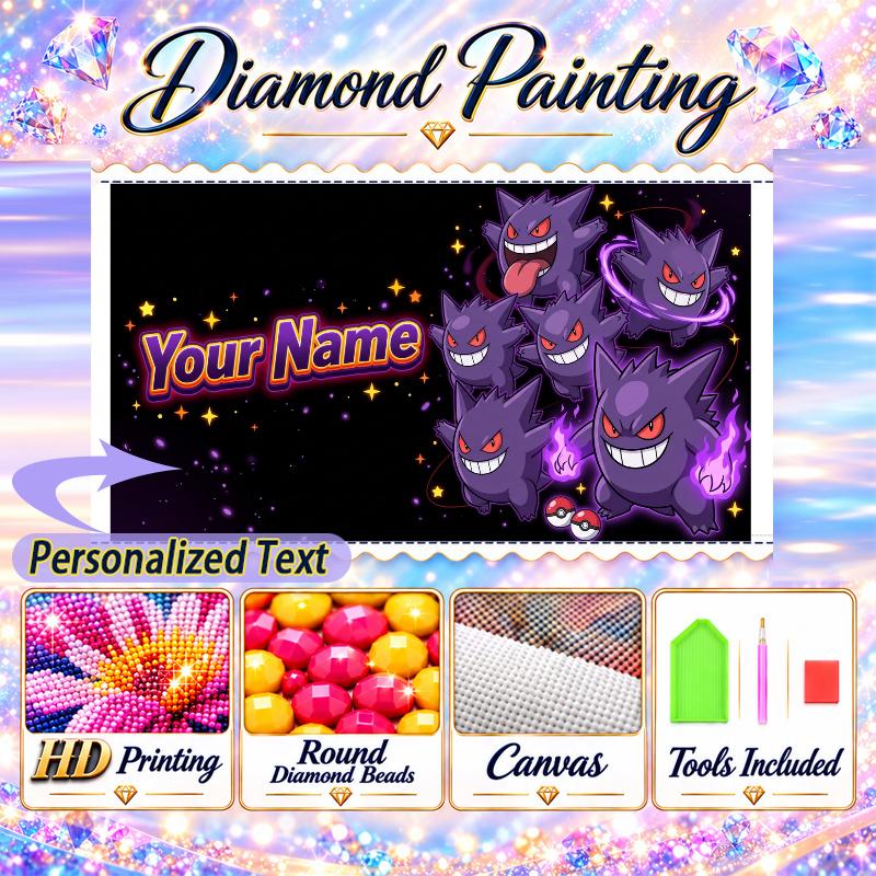 Personalized Gengar Diamond Art Custom Name 5D Diamond Painting Full Drill DIY Craft
