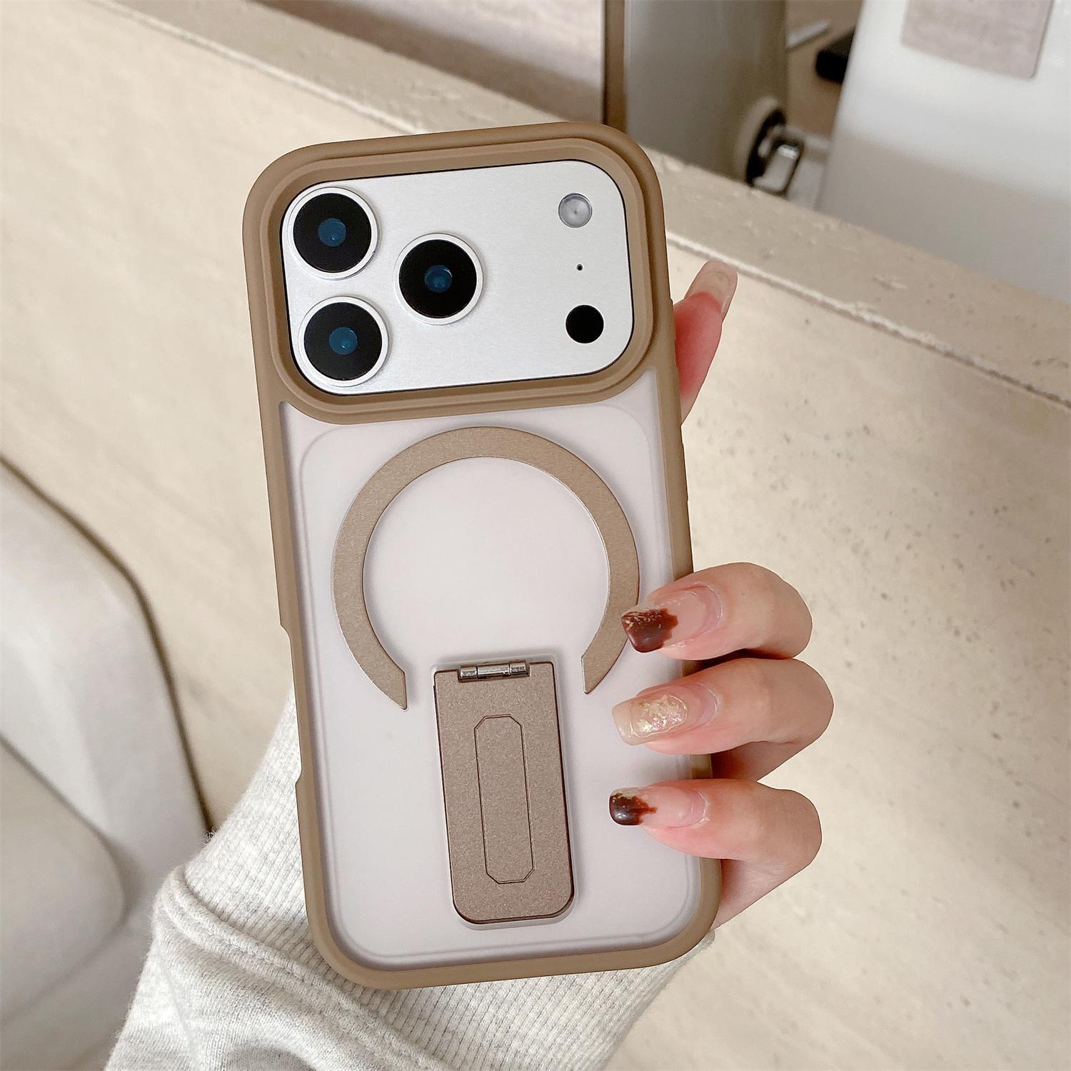 

for iPhone 17 16 15 14 13 12 11 Pro Max Plus Cover Matte Clear High quality Luxury Magsafe Folding Stand Magnetic Phone Case For iphone 17 ProMax золотой