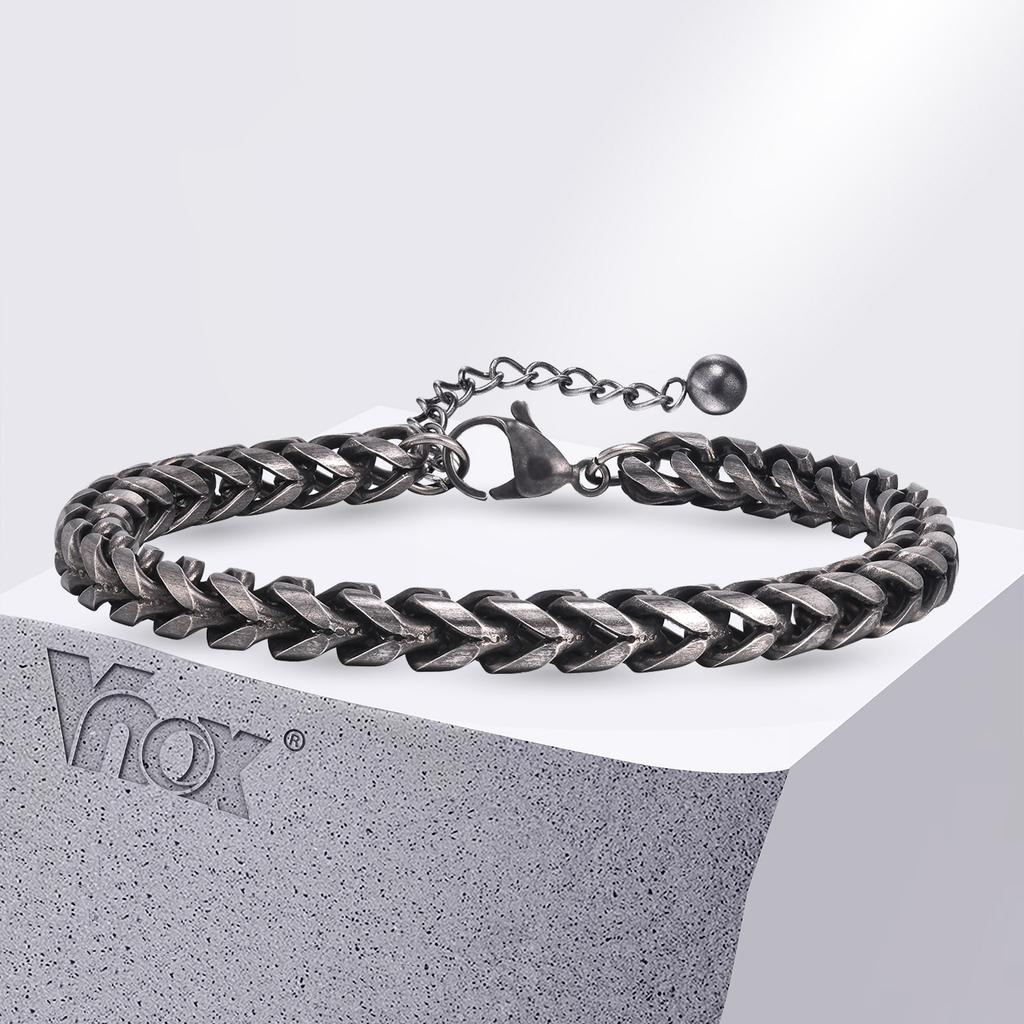 Vnox Vintage Mens Stainless Steel Bracelets Double Layered Round Curb Chain Wristband Oxidized Viking Punk Jewelry