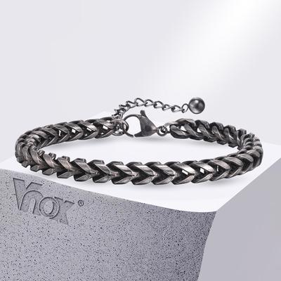 Vnox Vintage Mens Stainless Steel Bracelets Double Layered Round Curb Chain Wristband Oxidized Viking Punk Jewelry