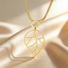 Unique Gold Color Hollow Leaf Pendant Necklace, Stainless Steel Blade Chain Necklace, Luxury Dainty Jewelry for Women Gift