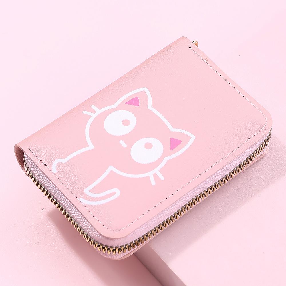 Cartoon Cat Pattern Card Bag for Women Multi-card Bit Credit Card Holder Case Small Leather Wallet Little Girl Zip Coin Purse