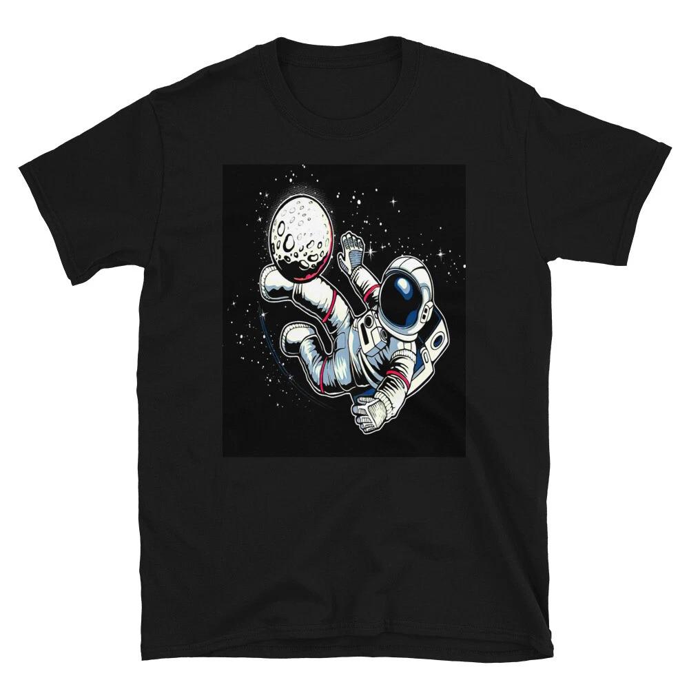 ASTRONAUT KICKING SOCCER BALL MOON FUN GRAPHIC Short-Sleeve Unisex T-Shirt L