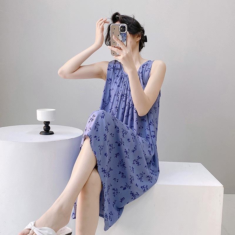Cotton and silk nightgown women's summer 1011 new high-end vacation style long dress, sleeveless pajamas and loungewear in spring and autumn