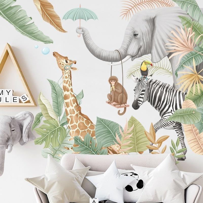Large Tropical Animals Wall Stickers for Kids Room Living Room Bedroom Wall Decor Room Decor PVC Wall Decals for Home Decoration