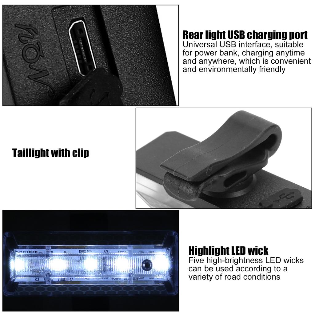 USB Charging   Taillight Cycling 5LED Light   Reflective Cycle Warning Lamp
