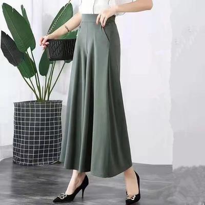 Mom Summer Large Wide Leg Pants Thin Nine Cent Skirt Pants Female Middle Aged Elastic Waist Ice Silk Pants Female Casual Swing Leg Pants