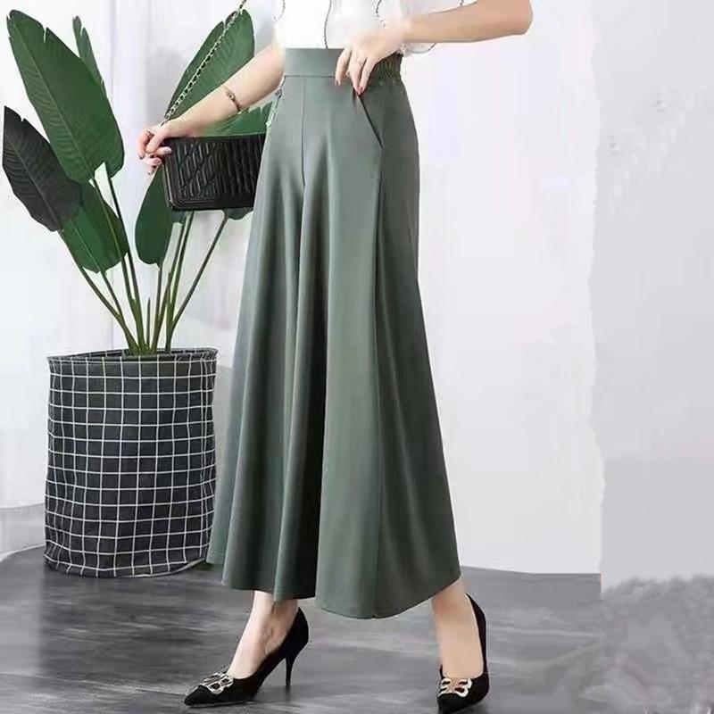 

Mom Summer Large Wide Leg Pants Thin Nine Cent Skirt Pants Female Middle Aged Elastic Waist Ice Silk Pants Female Casual Swing Leg Pants M червоний