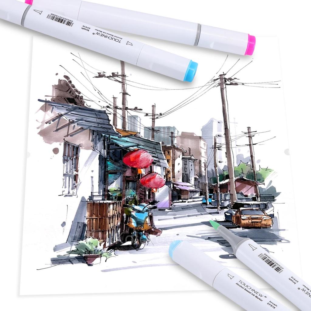 TOUCHNEW Alcohol Markers Soft Brush,Dual Tip Fine&Chisel / Brush&Chisel Art Markers Set for Adult Artists Drawing Coloring