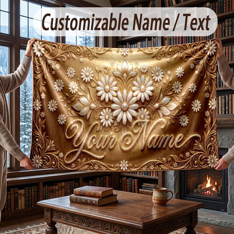 Floral Garden Theme Throw Blanket Custom Name Text Personalized Blanket Soft Cozy Blanket for Home Sofa Bed