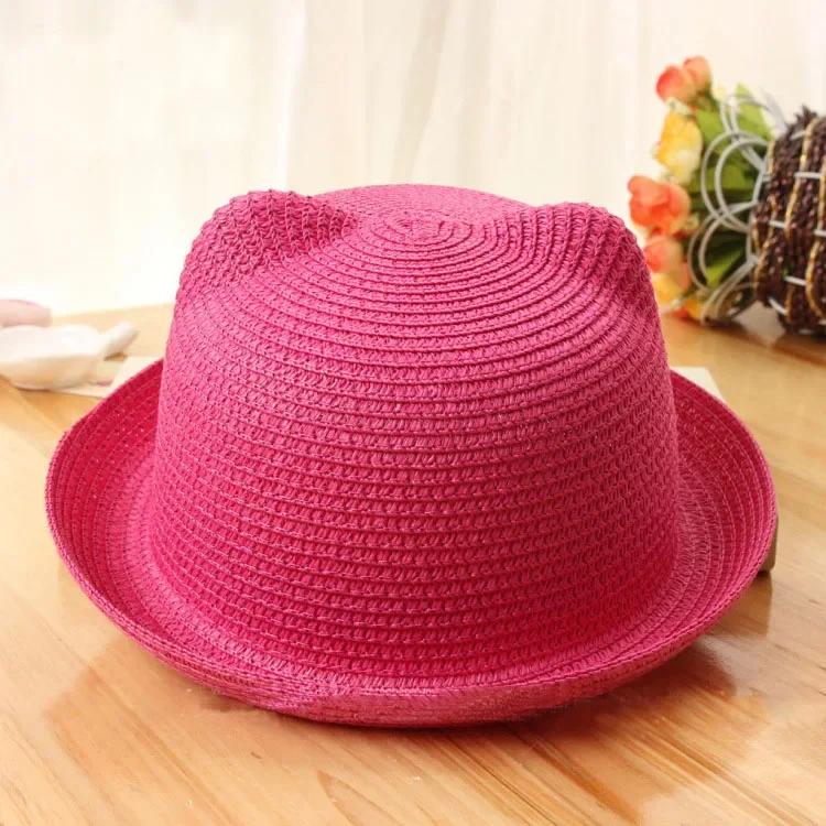 Fashion Lovely Girls Boys Straw Hats Headdress Summer Kids Baby Bucket Sun Hat Cute Ear Solid Floppy Beach Cap For Children