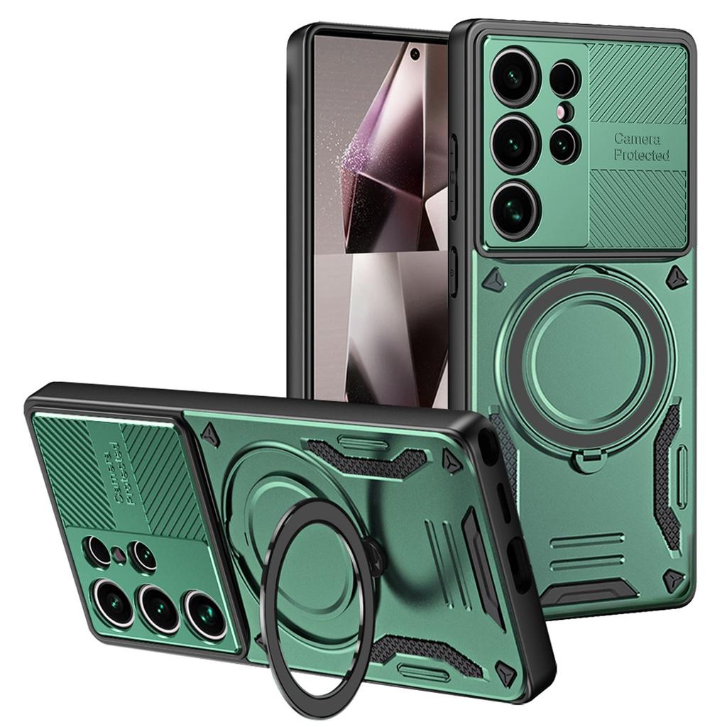 For Samsung Galaxy S25 Ultra Magnetic Case Shockproof TPU + PC Phone Back Cover with Kickstand