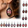 Dark Aesthetic Rose Earrings 1 Pair Gothic Halloween Flower Earrings, Matte Black Oval Alloy Lightweight Non Pierced Earring Options Dangle